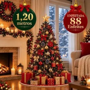 Kit Árvore de Natal Verde 120cm + 88 Enfeites Completo
