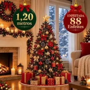 Kit Árvore de Natal Verde 120cm + 88 Enfeites Completo