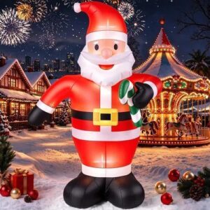 Papai Noel Inflável com LED e Bala de Cana de 1,2 m para Decoração