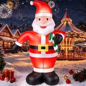 Papai Noel Inflável com LED e Bala de Cana de 1,2 m para Decoração