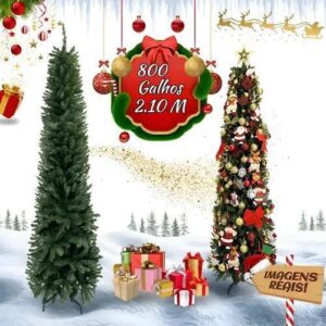 Árvore Natal Slim 2,10m 800 Galhos Pinheiro Tradicional Fina Luxo Cheia Luvinco