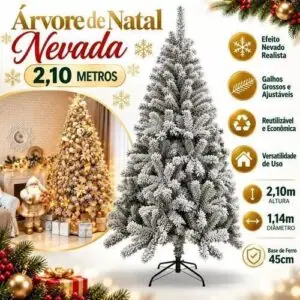 Árvore De Natal Nevada 2,10m 900 Galhos Pinheiro Luxo Neve Arvore 2 Metros Enfeites de Natal Pinheiro Grande Cheio Cor Verde-escuro Nevada Hannover Home