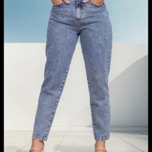 Calça Mom Jeans Feminina Cintura Alta Marmorizada