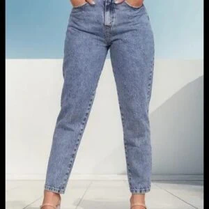 Calça Mom Jeans Feminina Cintura Alta Marmorizada