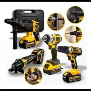 Kit Multi Ferramentas 4 Em 1 48v Sem Fio Com 2 Baterias Furadeira Parafusadeira Martelete Esmerilhadeira Chave De Impacto Com Maleta Alta Potência Uso Profissional E Doméstico Simake