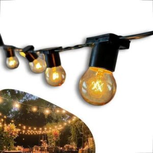 Varal de Luzes Festão 25m Com 25 Lâmpadas Incandescentes para Decoração Jardim e Casamento