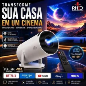 Projetor Smart Portátil Full Hd 4k Android 11 Wi-fi Bluetooth Mini Projetor Home Theater Cinema Em Casa Imagem Nítida Som Potente Compatível Com Diversos Dispositivos Branco 127/220