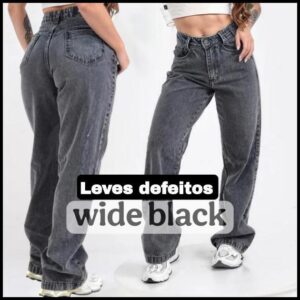 Calça Jeans Feminina Wide Leg LEVES DEFEITOS Alto Padrão Lançamento