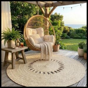 Tapete Redondo de Palha Natural 1,50m Artesanal Carnaúba – Modelo X Ana – Decoração Boho