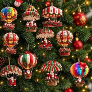Kit 10 Enfeites de Natal Papai Noel Balão Para Árvore Decoração 8cm