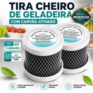 Kit 2 Tira Cheiro Geladeira Desodorizador Anti Odor Carvão Ativado O Original Microfilter