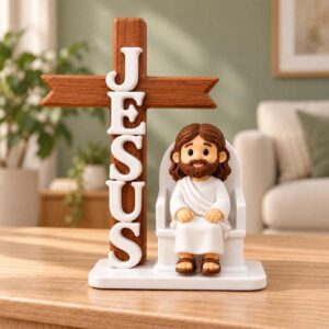 Mini Jesus Decorativo Trono e Cruz Minimalista Decoração Perfeita de Natal Enfeite para Mesa Aparador e Sala