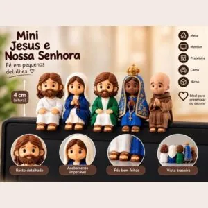 Mini Jesus ou Mini Maria Sentado 4cm Decorativo em Impressão 3D Para Mesa Monitor Prateleira Nicho