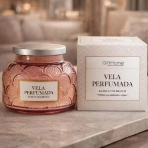 Vela Perfumada Lichia E Chá Branco 415g Vidro Decorativo Presente Aromático