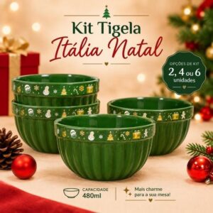 Tigéla Natal Italia Cerâmica 480ml Feliz Natal Bowl Cumbuca Sopas Caldos Sobremesas