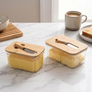 Manteigueira Porta Manteiga Com Tampa De Bambu e Espatula Organização Porta Queijo ENVIO IMEDIATO