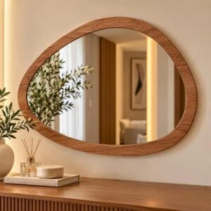 Espelho Orgânico Virgínia 68x82 Lançamento Borda em Madeira MDF Freijó com Suporte Pinterest 2025