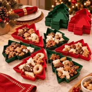 Kit 6 Tigelas Árvore de Natal 6 Peças Empilháveis Para Doces Petiscos Mesa Posta Ceia e Decoração Natalina