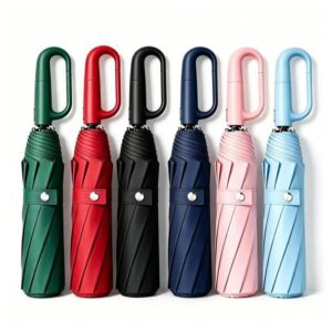 Guarda-chuva automático dobrável com proteção UV, cabo com argola, preto KL-301