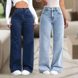 Calça Jeans Feminina Wide Leg Cintura Alta Pantalona Boca Larga Caimento Perfeito Empina Bumbum Confortável Legitmo