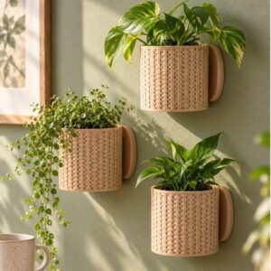 Vaso Suspenso Floreira de Parede Cesta Trançada para Plantas Suculenta Pendente Decoração Varanda Sala Kit