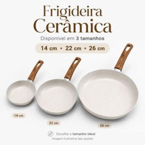 Frigideira Cerâmica Antiaderente Chama Cabo Efeito Madeira Alumínio Para Ovos Omelete Panqueca Tapioca