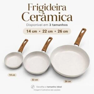 Frigideira Cerâmica Antiaderente Chama Cabo Efeito Madeira Alumínio Para Ovos Omelete Panqueca Tapioca