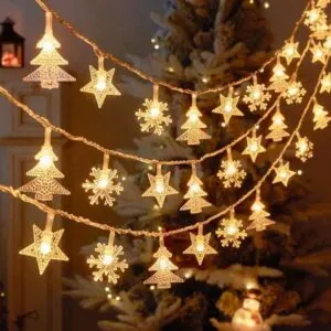 22M Cordão de Luz Solar LED Natal Estrela Floco de Neve Árvore Decoração para Jardim e Varanda