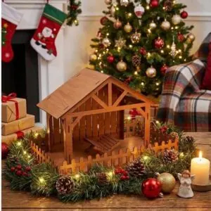 Casinha Presépio de Natal C/ Manjedoura Em MDF Decoração Enfeite Natalino
