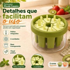 Forma De Picolé Sorvete 8 Cavidades Antiaderente para Sucos Leite e Frutas Com Tampa Forminha para Picolés