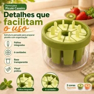 Forma De Picolé Sorvete 8 Cavidades Antiaderente para Sucos Leite e Frutas Com Tampa Forminha para Picolés