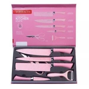 it Facas Inox Rosa 6 Peças Premium – c/ Tesoura, Descascador e Suporte Cozinha Completa