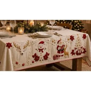 Toalha De Mesa Decoração Natal Para Mesa 6 Lugares 2 Metros Estampada 100% 200 cm x 150 cm Algodão E Poliéster