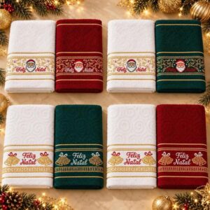 Kit 2 Toalhas Lavabo Natalinas Bordadas Papai Noel