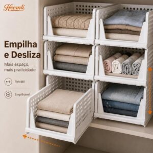 Cesto Organizador Dobrável Empilhável para Guarda-Roupa com Acesso Deslizante Heemli